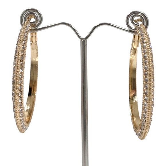 Gold Crystal Studded Hoop Earrings - Picture 3 of 4